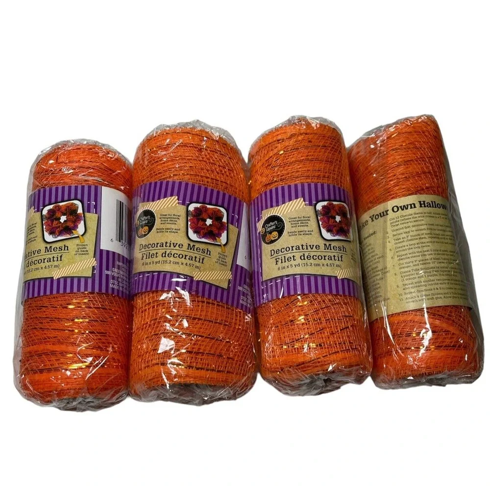 Crafters Square Halloween Orange Decorative 4 Mesh Ribbon 6 in.x 5 yd Rolls New!